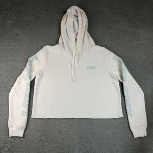 Victoria Secret PINK Hoodie Women Medium White  Pullover Crop Sweater Sweatshirt